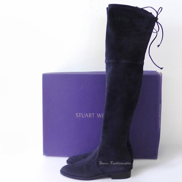 NEW Stuart Weitzman Suede LowLand Over Knee Boots for Small Feet Blue US 4